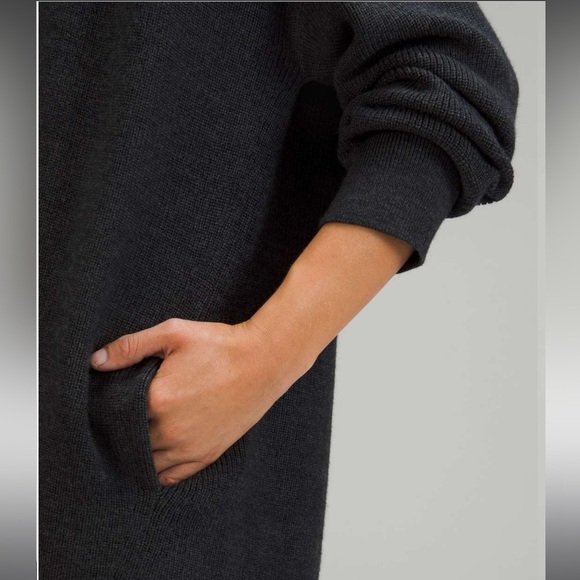 Lululemon Merino Wool-Blend Ribbed Long Wrap Sweater in Heather Black - Picture 3 of 9